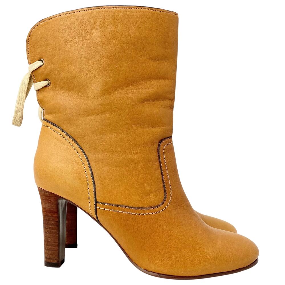 See By Chloé Lara Tan Soft Calfskin Leather Corset Heel Boots Box 40 - Picture 5 of 14